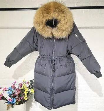 Gray brown fur Женский зимний пуховик, новинка, плюс размер, Свободная Женская куртка с капюшоном, меховой воротник, толстое теплое пальто, повседневное, офисное, Женское пальто, Q89 - Цвет: Gray brown fur