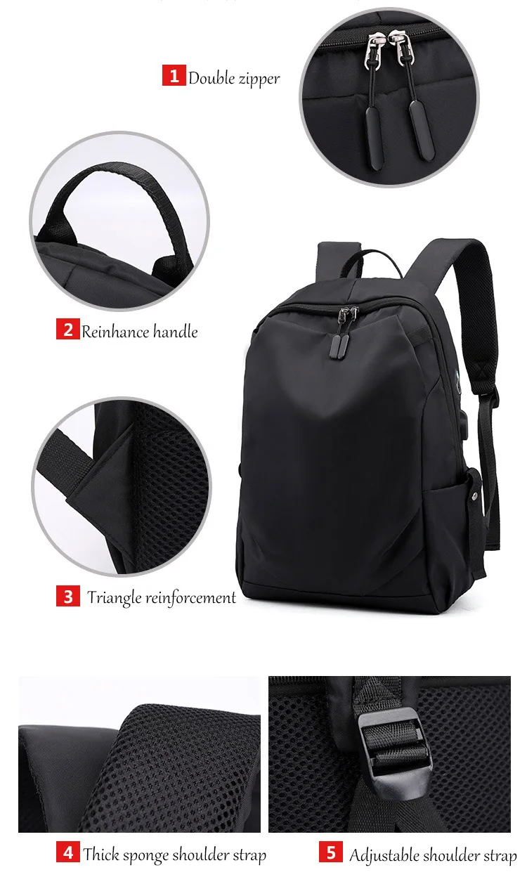 15.6 inch Laptop Backpack Men Waterproof Travel Business USB Backpacks Students School Back Pack Bag Black Grey Leisure Rucksack (4)