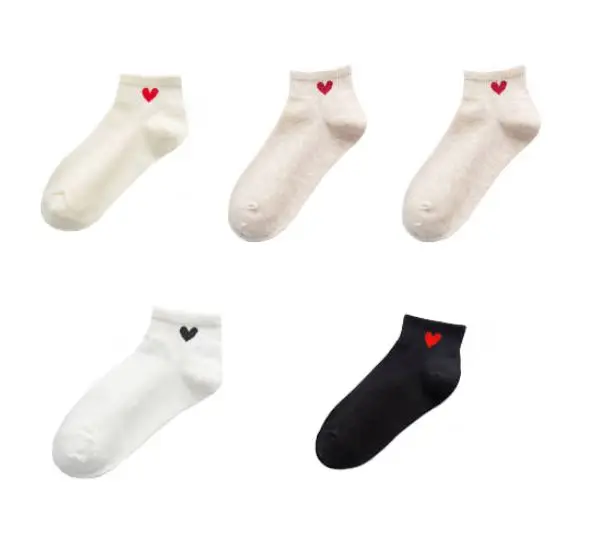 five pairs 5 пар/лот, женские модные носки для скейтборда, милые носки с принтом в форме сердца, простые женские короткие носки, носки-лодочки для девочек - Цвет: five pairs