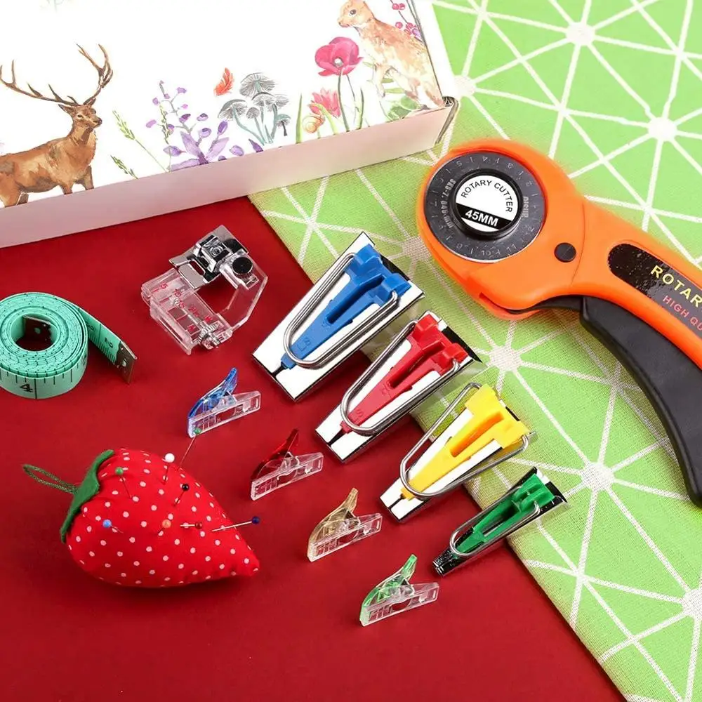 MIUSIE Fabric Bias Tape Makers Kit with Rotary Cutter, Sewing Clips, Sewing Machine Presser Foot, Rotary Cutter for Fabric-5