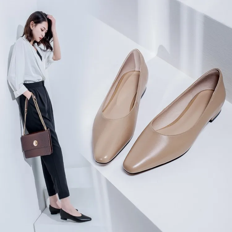 

2019 Autumn round-Toe Chunky Heel Solid Color Foot Covering Europe And America Low Top Low Heel Thick with Women's Fashion Shoes