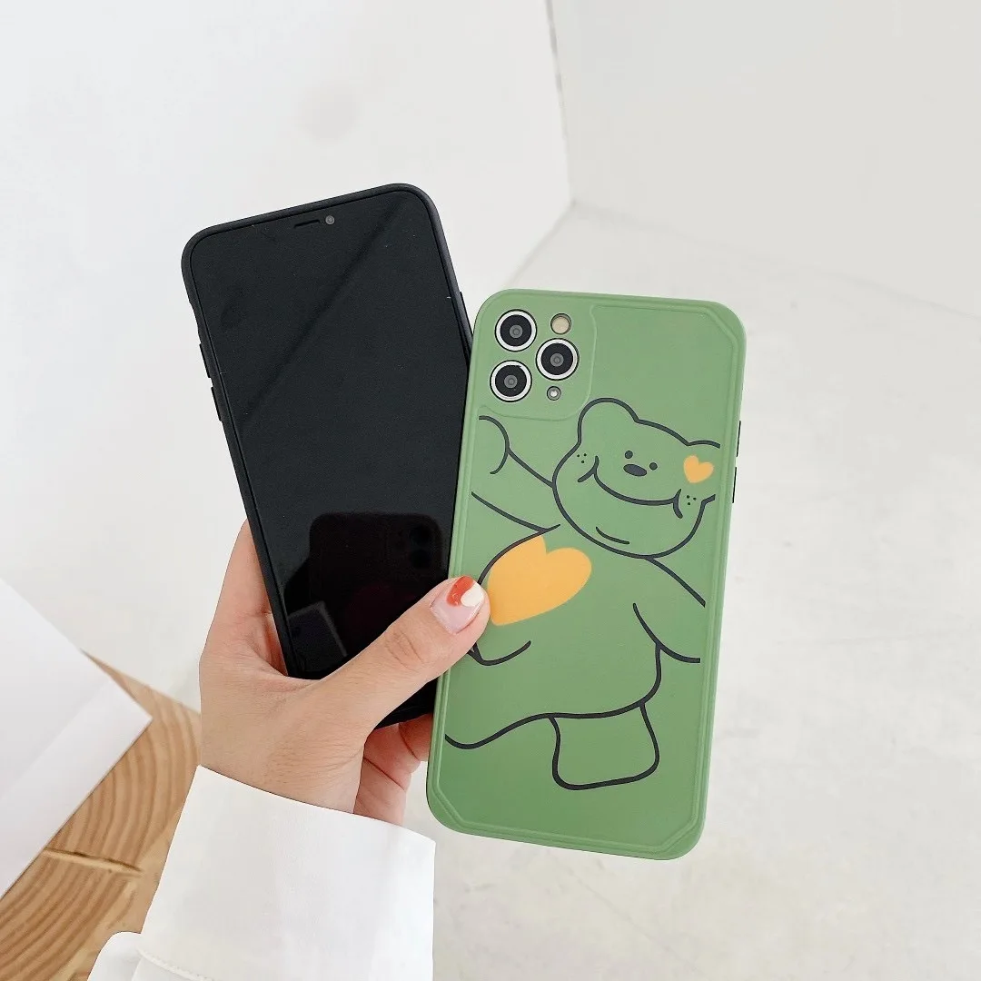 Мягкий чехол с зеленым медведем для iPhone 11 Pro MAX X XS XR 7 8 plus мультяшный женский Max |