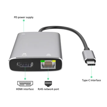 

USB Type C to HDMI Adapter Male to Female Type-C Converter Audio Cab port 3in1 docking station with PD3.0 power supply interface
