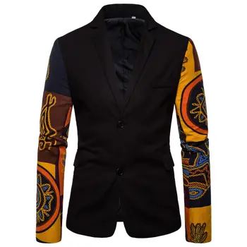 

Men Patchwork Casual Blazer Jacket 2019 Autumn Winter Fashion Printed Suit Jacket For Men Floral Sleeve Casual Blazer Suit Coat