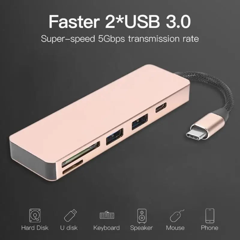 5 в 1 USB3.0 тип-c TF безопасный цифровой кардридер USB-C хаб-конвертер