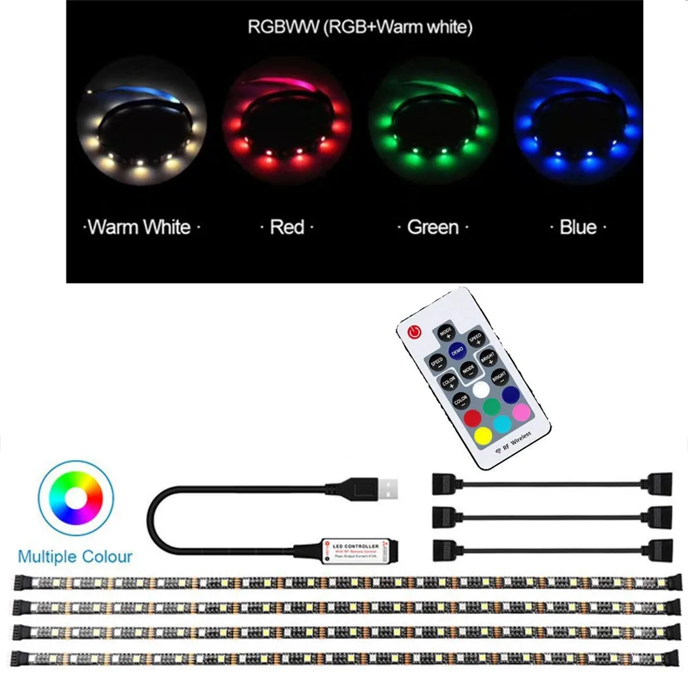 Rgbw Светодиодная лента rgb лента usb 5v ТВ ПОДСВЕТКА освещение rgbww гибкий неоновый для велосипедов pc Автомобильная водонепроницаемая лента smd 5050 рубиновые огни - Испускаемый цвет: RGBWW RF 17Key Set