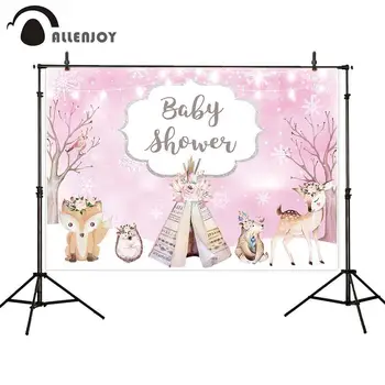 

Allenjoy Snowflake New Year Party Backdrops Tent Deer Fox Bear Animals Winterland Pink Photozone Baby Shower Birthday Banners
