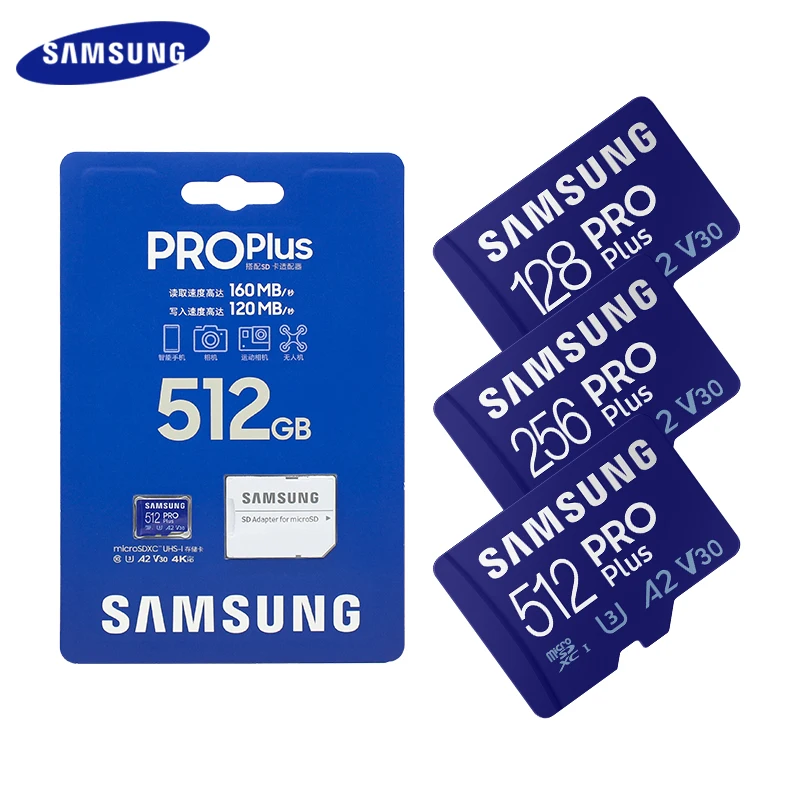 Carte mémoire Samsung Pro Plus avec lecteur USB 3.0, 512 Go, 256 Go, 128  Go, V30, haute vitesse, classe 10, carte TF, A2, UHS-I U3Micro, carte SD -  AliExpress