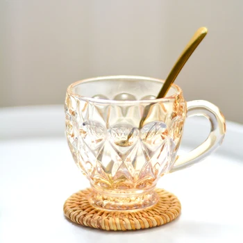 

Gold relief glass cup Coffee Tea Cups And Mugs Breakfast Milk Juice Coffee Mugs Handle Drinkware Lovers Couple Gifts for party