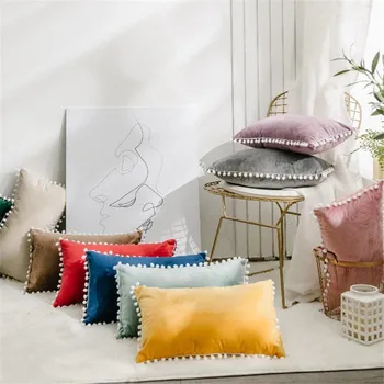 

Cilected Pom Pom Decorative Throw Pillow Covers Soft Plush Pillow Cases Square Pillow Shams Cushion Covers For Home Decoration