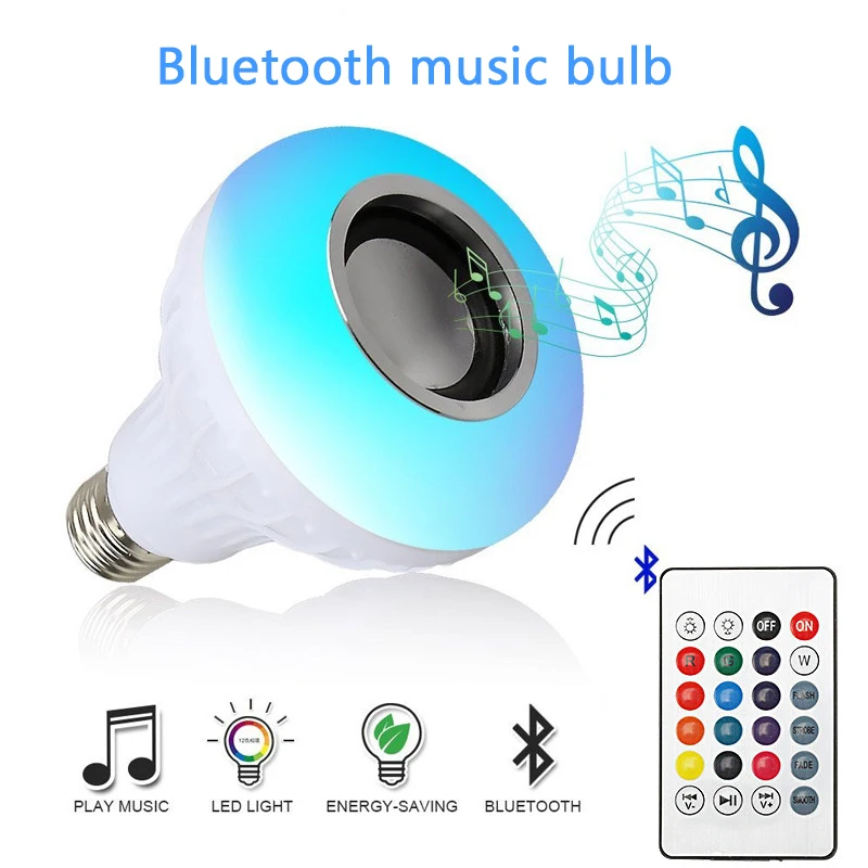 Smart E27 12W Ampoule LED Bulb RGB Light Wireless Bluetooth Audio Speaker Music Playing Dimmable Lamp with APP Remote Control | Лампы и