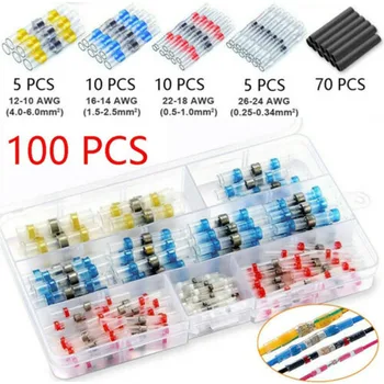 

100x Welding Sealed Sleeve Heat Shrinkable Butt Wire Connector Terminal With Box Wire Terminals Crimp Quick Connect Terminal