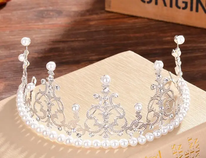Серебряный золотой головной убор Bling диадемы свадебные украшения для волос Корона кристалл жемчуг модные вечерние аксессуары для выпускного вечера