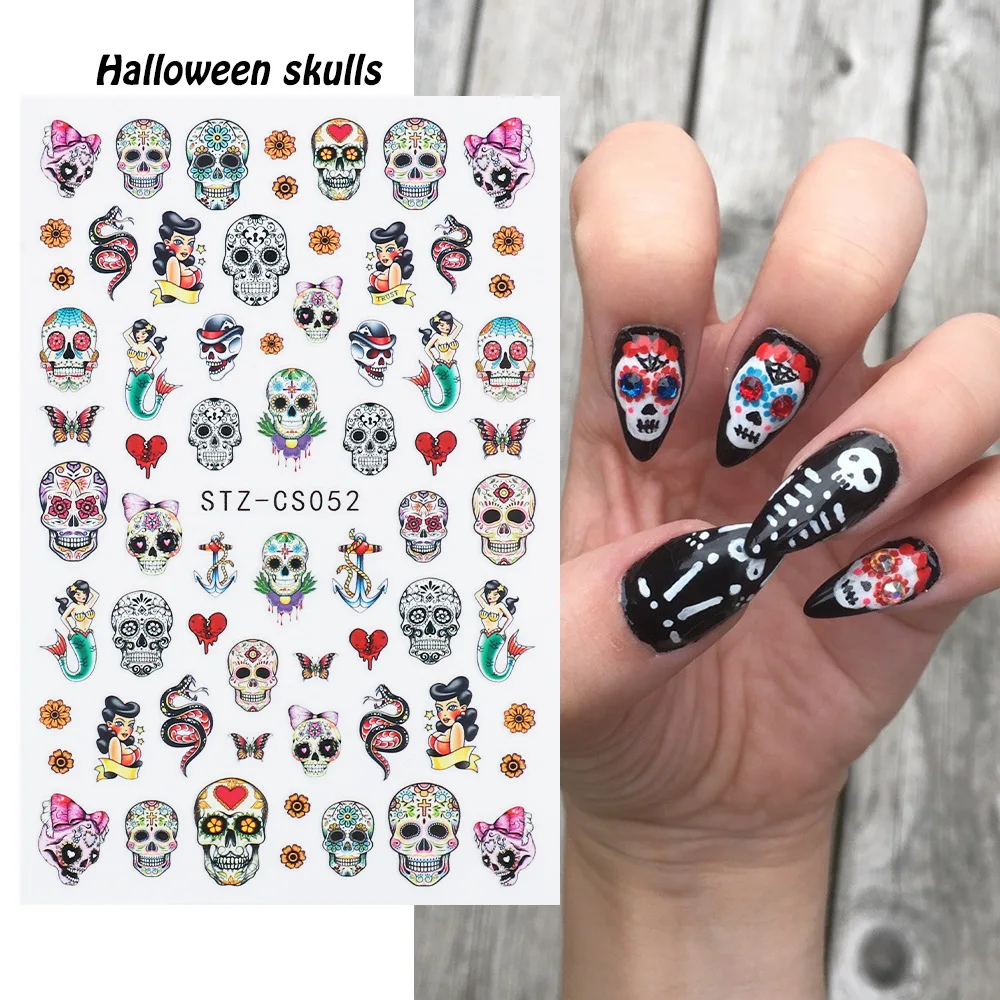 8 Sheets Snake Nail Art Adhesive Sticker Nails Stickers Decals 3D Nail Art  Design Skull Snake Flowers Butterfly Acrylic Nails Supplies for Women Girls  Manicure Tips Charms Decoration Nail Art Supply :