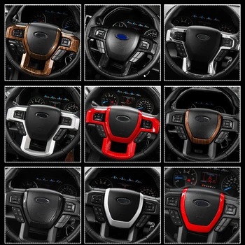 

ABS Red Silver Black Imitation Wood Dashboard Steering Wheel Decorated Frame For Ford Raptor F150 2015-2020 Accessories