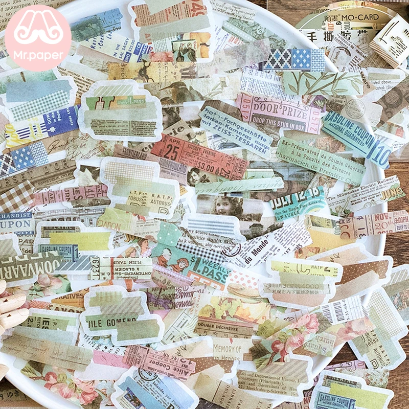 

Mr.paper 60Pcs/pack 4 Designs Vintage Retro Strip Scrapbooking Hand Torn Stickers Bullet Journal Decorative Stationery Stickers