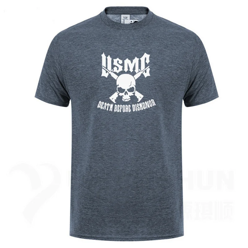 Dark gray 1 Usmc Marines Skull футболка с пистолетами художественный дизайн Мужская Футболка Высокое качество 16 цветов Чистый хлопок короткий рукав тройники уличная хип-хоп - Цвет: Dark gray 1