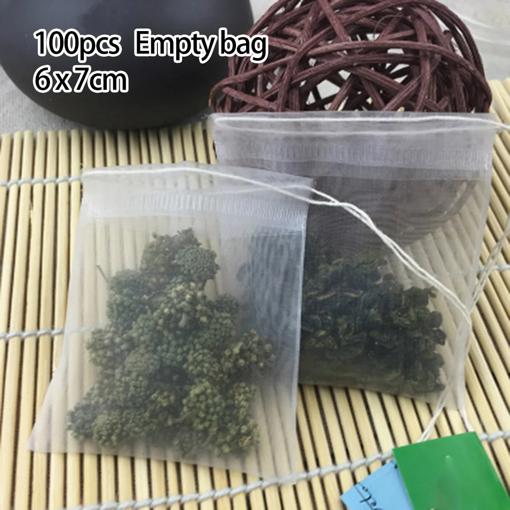 2 набора из 5x6 см 100 шт. нейлоновых чайных пакетиков на шнурке четырехугольных