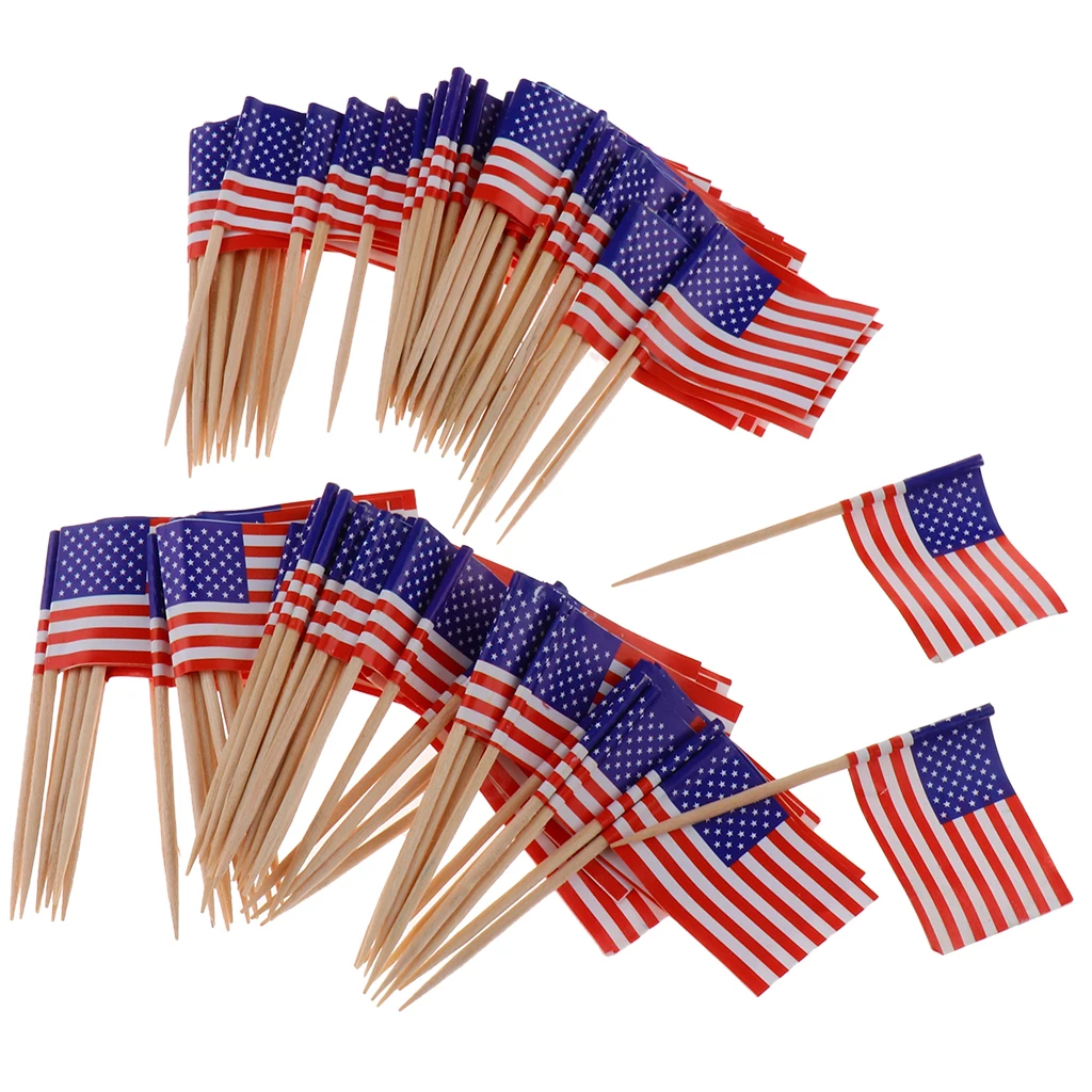 100X Beautiful Flag Toothpick Wood Toothpicks Flag Toothpicks Party Food for
