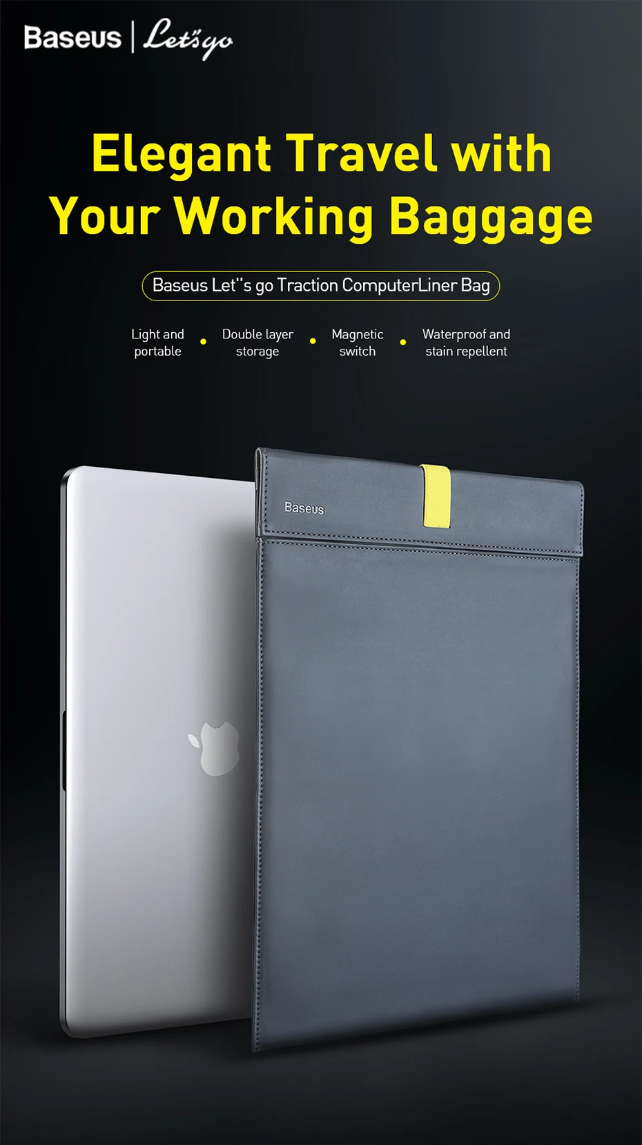 Сумка для ноутбука Baseus для Macbook Air Pro, чехол для ноутбука с магнитным переключателем, двухслойный чехол для ноутбука 13, 14, 15, 16 дюймов
