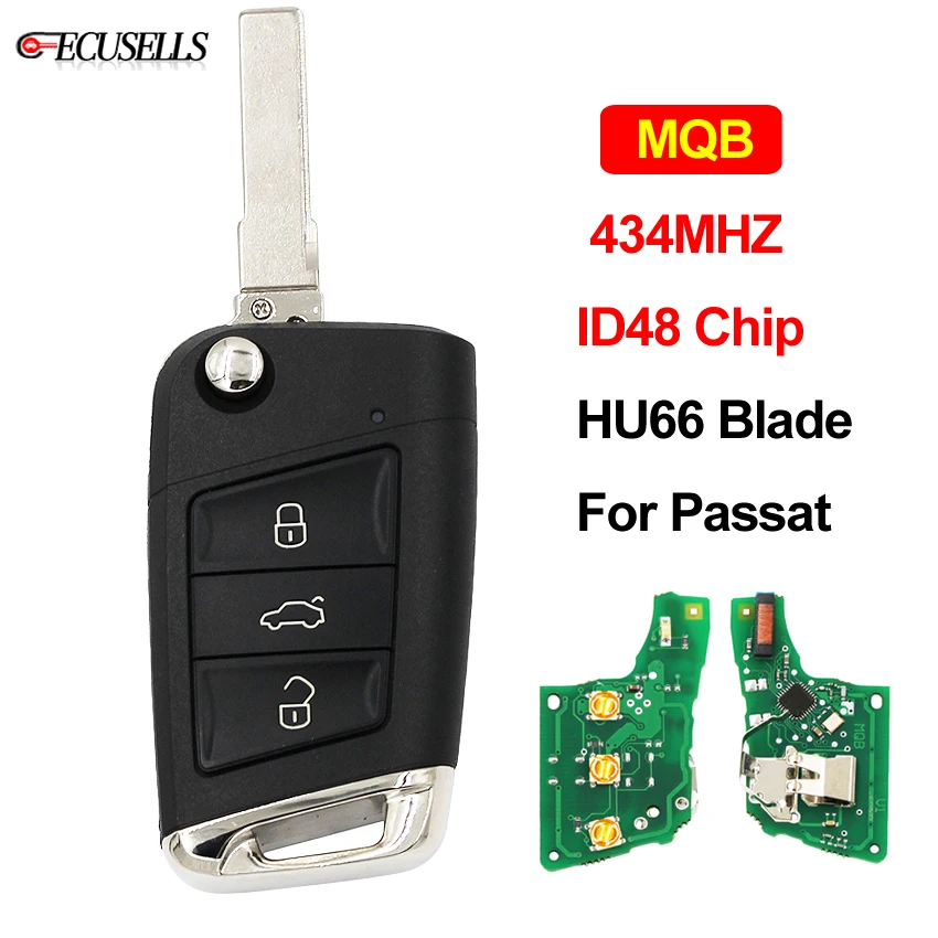 Складной флип обновленный дистанционный ключ 434 МГц HU66 Uncut Blade ID48 чип умный Серебряный хвост MQB универсальный для VW для Volkswagen Passat