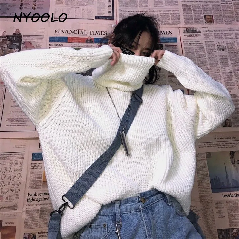 NYOOLO, Осень-зима, однотонный, плотный, теплый свитер, Повседневная Уличная одежда, длинный рукав, свободный, водолазка, пуловер, свитер для женщин и мужчин