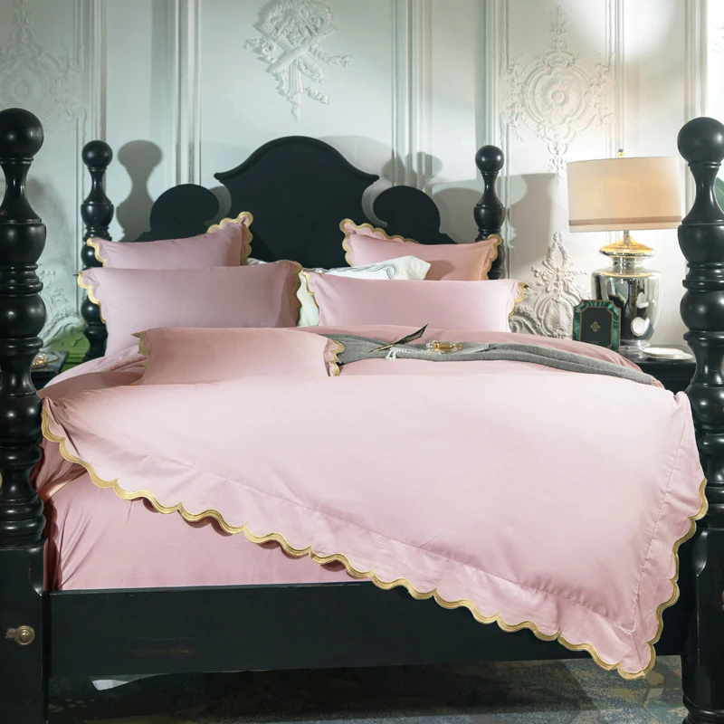 100%Cotton Lace Bedding Set King size Queen bed/Fitted sheet Duvet cover Bedding sets Red Blue Pink