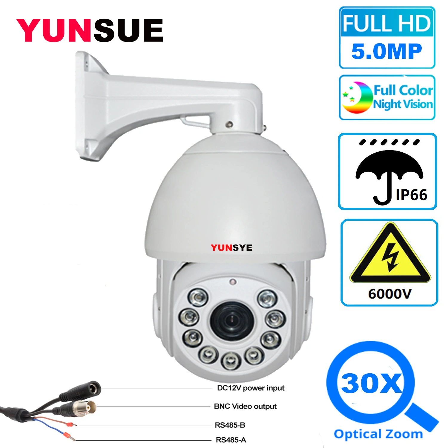 Купол скоростной YUNSYE IP66 AHD CVI TVI CVBS 4-в-1 1080P/5 Мп | Безопасность и защита