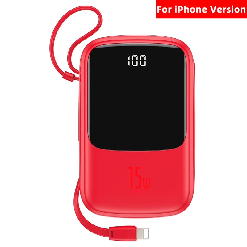 For iPhone Red Baseus Mini 10000 мАч Внешний аккумулятор с кабелем цифровой дисплей 3A Быстрая зарядка для iPhone внешний аккумулятор банк питания для samsung - Цвет: For iPhone Red