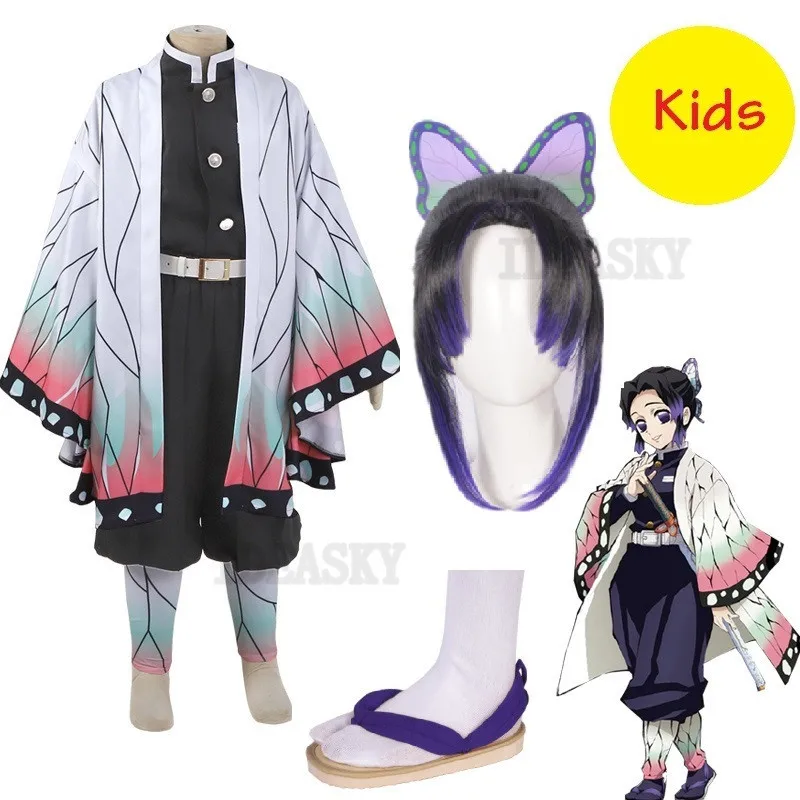 Аниме Демон Истребительница Kimetsu без Yaiba кохау Shinobu Косплей Костюм для детей