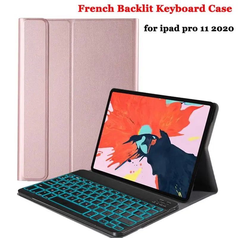 

For iPad Pro 11 2020 French Keyboard with Case PU Leather Tablet Backlit Bluetooth Keyboard Cover For iPad Pro 11" Case 2020