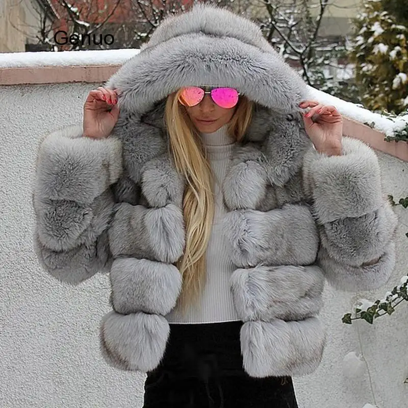 Luxury Faux Fox Fur Coat Women Short Winter Jacket