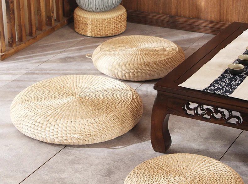 Подушка Cattail, японская соломенная плетеная подушка для медитации, портативная подушка для йоги, утолщенная круглая подушка с татами