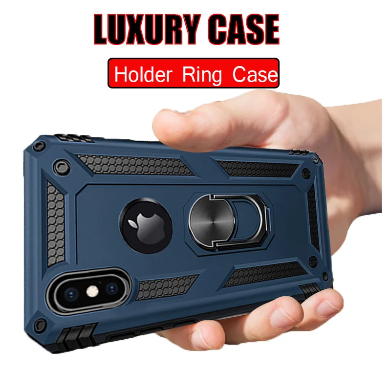 Luxury Shockproof Armor Magnetic Case For IPhone 7 6 6s 8 Plus Bumper Cover X XS Max XR Car Holder Ring Silicone |