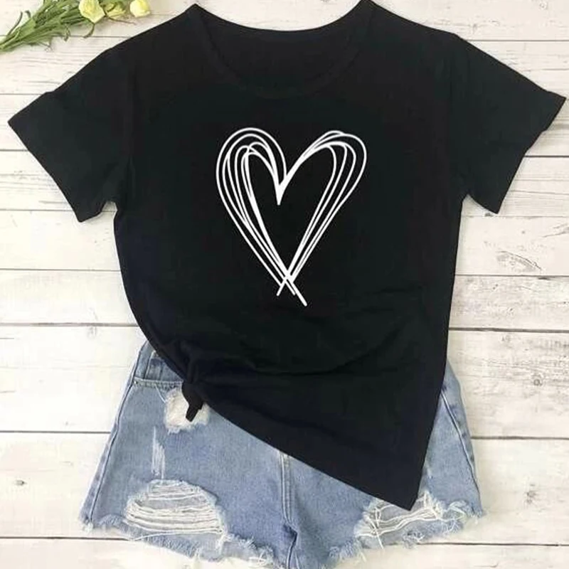 

Love Heart abstract Aesthetic Graphic t-shirt Women tops short sleeve Cotton Casual Summer lady tshirt Hipster camiseta mujer