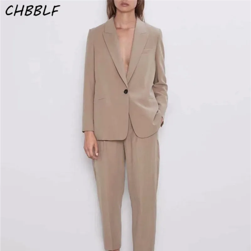 CHBBLF женский однотонный базовый Блейзер на одной пуговице с карманами и зубчатым воротником Женская офисная одежда куртка пальто Топы A9454