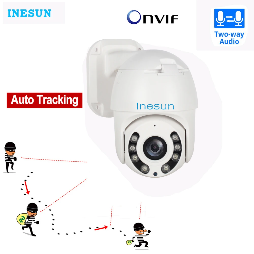 

Inesun HD 1080P Auto Tracking PTZ IP Camera 2MP Outdoor Security Camera Support Two Way Audio Onvif IR Night Vision CCTV Camera