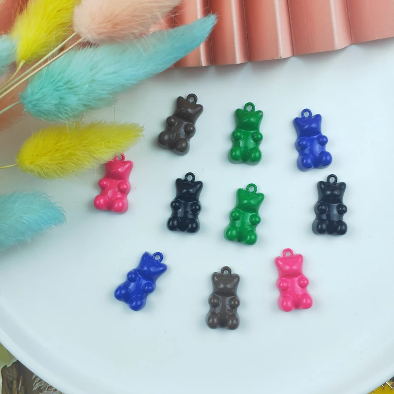 Apeur 10 Pz/Lotto Accessori Per La Creazione Di Gioielli Vernice Spray Candy Bear Ciondolo In Metallo Orsetti Gommosi Orecchini Charms Fit Braccialett