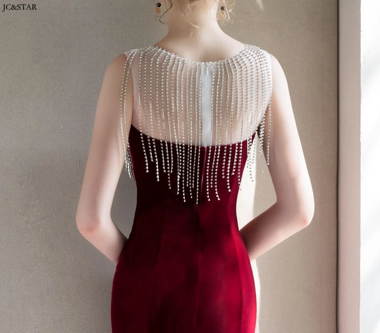 Robe de demoiseur d'honneur pour mariage новое бархатное платье с кристаллами и кисточками Бордовое платье Русалочки для подружек невесты длинное vestido madrinha