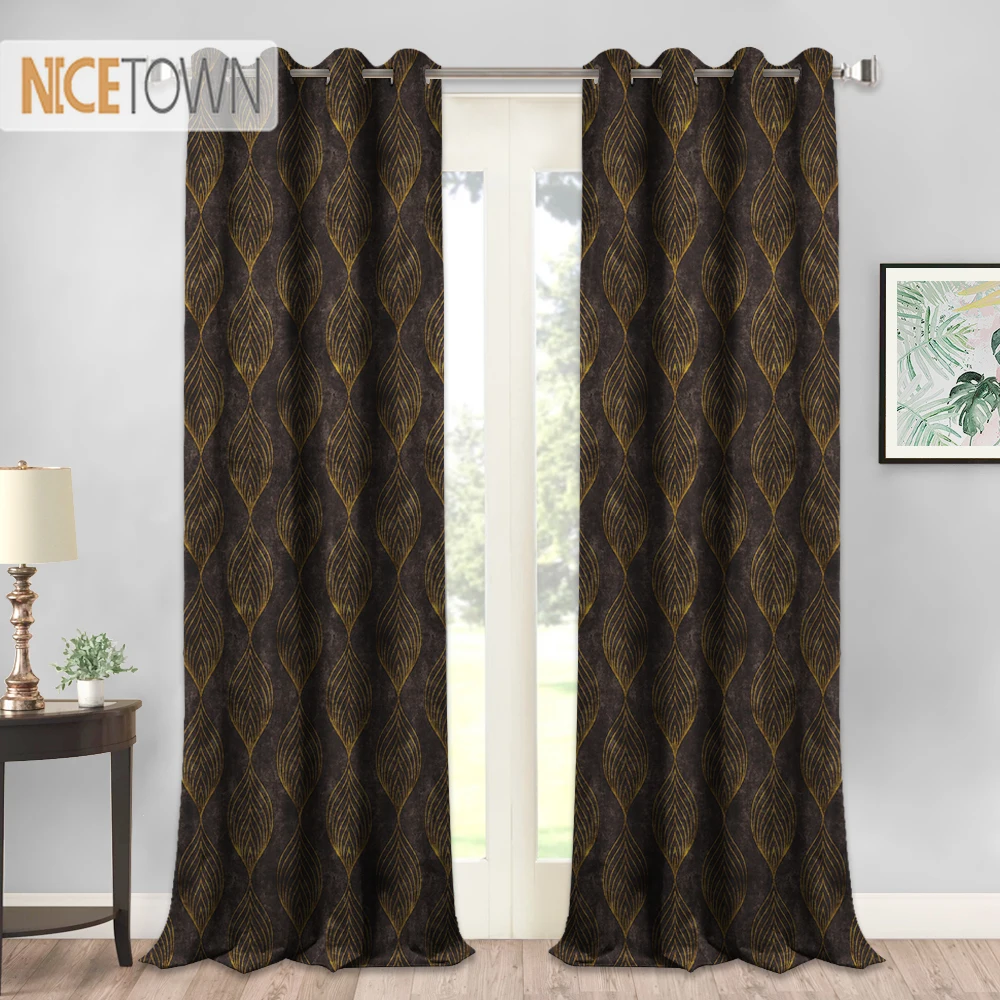 NICETOWN 1 Piece Leaf print Velvet Curtain Super Soft Luxury Warm Blackout Energy Grommet for Decor Home Theater Living Room