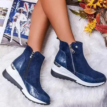 

Women Boots High Ankle Heels Wedges Shoes Woman Booties Autumn Warm PU Leather Shoe Chaussures Femme Zapatos Mujer Sapato