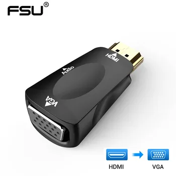 

FSU HDMI to VGA Adapter HDMI Male to VGA Felame HD 1080P Audio Cable Converter With 3.5 Jack for PC/HDTV DVD Projector Laptop