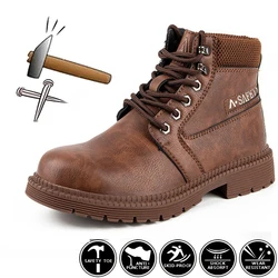 Botas de couro de couro botas de segurança de trabalho de homens sapatos de trabalho indestrutíveis de aço toe sapatos de inverno masculinos sapatos de segurança zapatillas hombre