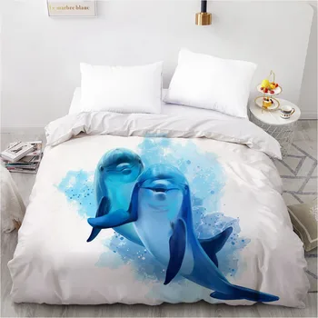 

3D Printed Custom Design Duvet Cover Quilt Comforter Blanket Case Covers Bedding Set Animal Sea Two Dolphin Blue Home Textile