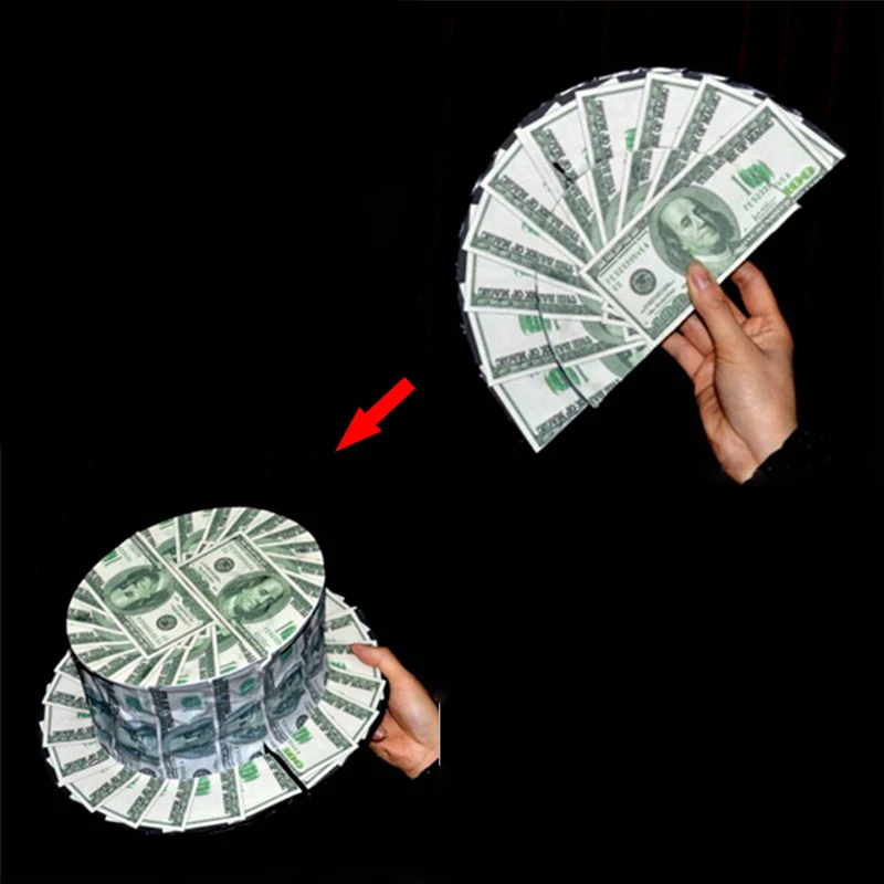 

Bill Becomes a Top Hat (US Dollar Pattern) Magic Tricks Funny Stage Magia Bill Fan to Bill Top Hat Gimmick Props Accessory