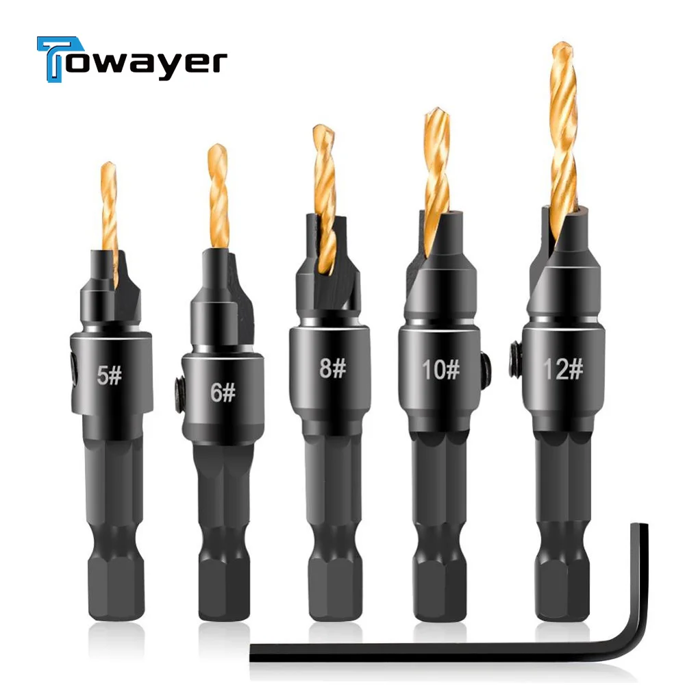 Набор сверл для зенковки комплект из 4 насадок сверления направляющих отверстий