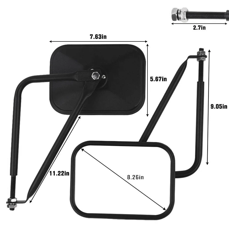 Для Jeep Wrangler CJ YJ TJ JK JL Автомобильные Боковые зеркала квадратные бездверные зеркала заднего вида легко установить