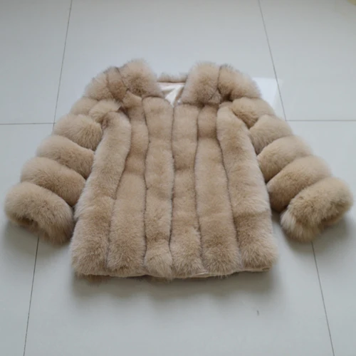 beige yellow Новая уличная Высококачественная женская шуба из натурального Лисьего меха с длинными рукавами зимняя куртка из натурального Лисьего меха Роскошная натуральная Шуба из натурального Лисьего меха - Цвет: beige yellow