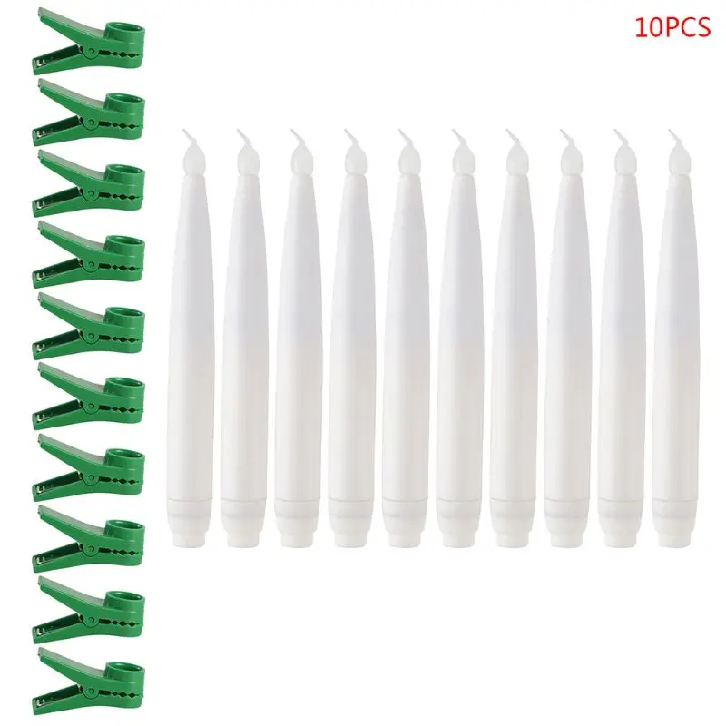 10pcs Flameless Taper Candles with Clips LED Electric Candles for Christmas Tree Decoration Home Decor - Color: like pic