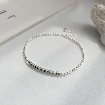 

Unisex Women's Men's 1pc Personality engraved Authentic 925 Sterling silver Beads Chain Bracelet adjust Women's TLS240